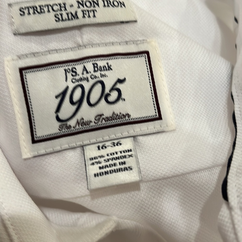 Stretch Non-Iron Slim Fit 16x36 Long Sleeve Dress Shirt White Jos A Bank 1905
